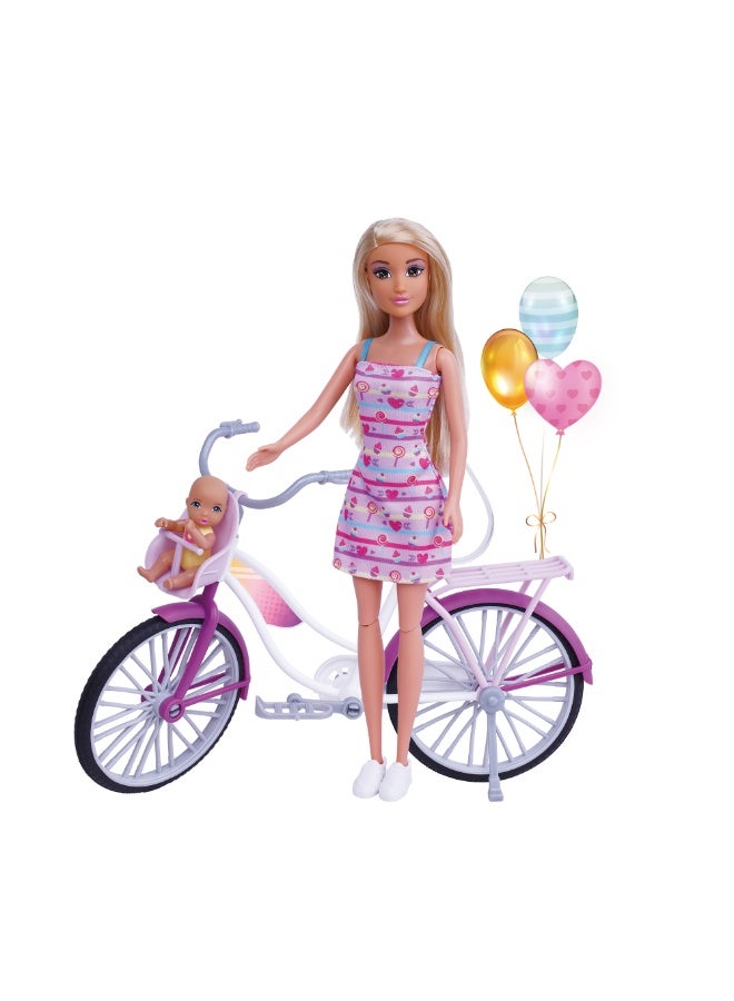 Mira Doll with Bicycle and Baby Playset – 11.5 Inch Fashion Doll Riding Bicycle with Baby Doll | Girls Toys 3+ - Image 2